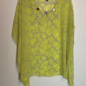 Plus Size Notations Woman Neon Yellow Sheer Blouse